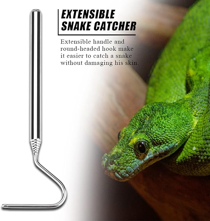 Collapsible Snake Hook Stainless Steel Extensible Snake Catcher Capture Hook for Catching Handling Grabber Separate Small Pet Snake