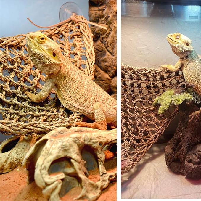 Large Bearded Dragon Tank Accessories, Natural Adjustable Reptile Climbing Toys Bendable Bridge, Reptile Habitat & Hermit Crabs Habitat Decor with Climbing Hammock Toys for Hermit Crab, Lizard, Snake