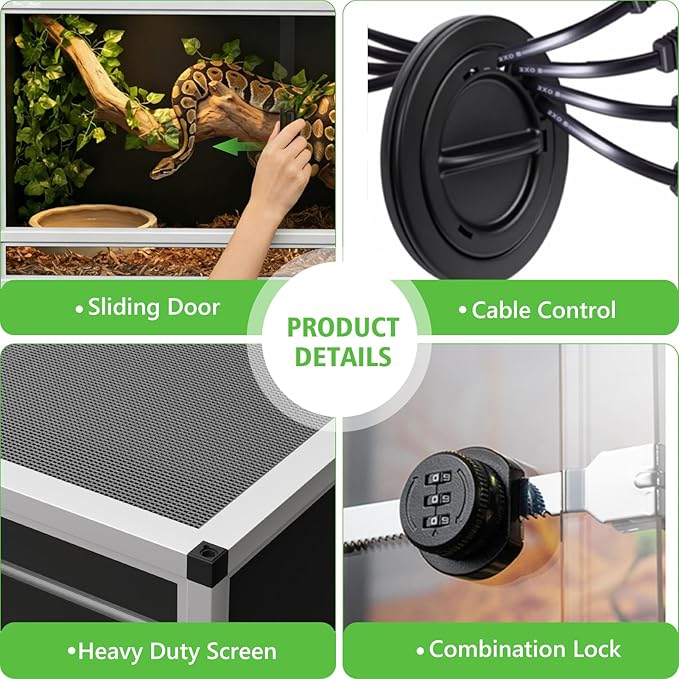 120 Gallon PVC Reptile Enclosure 48"x24"x24" – Reptile Tank with Removable Solid Top Cover, Front Sliding Glass Doors, Easy Clean, for Bearded Dragon, Snake