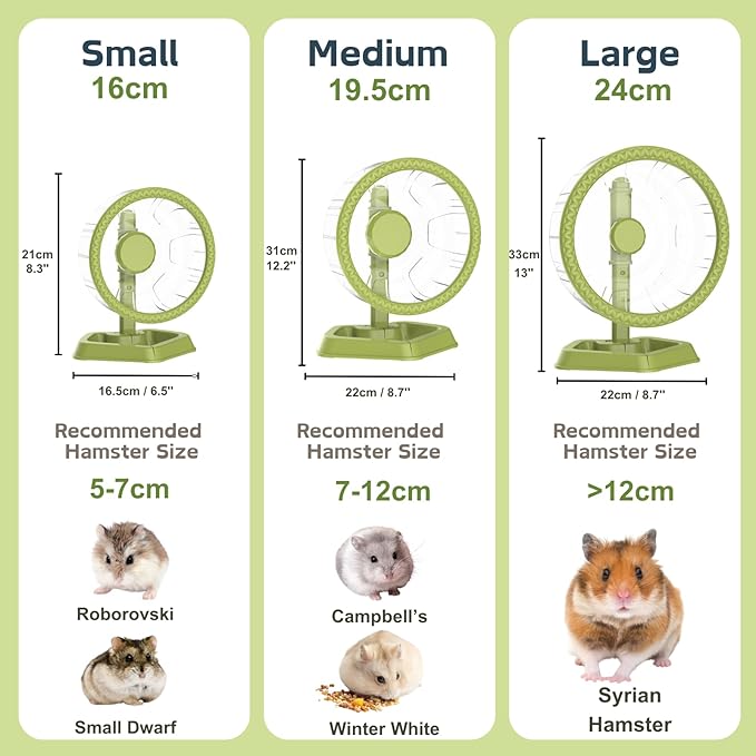 Hamster Wheel, Quiet Spinner Hamster Running Exercise Wheel with Adjustable Stand for Small Animals Syrian Dwarf Gerbils Mice (Green, Large(9.4 inch))