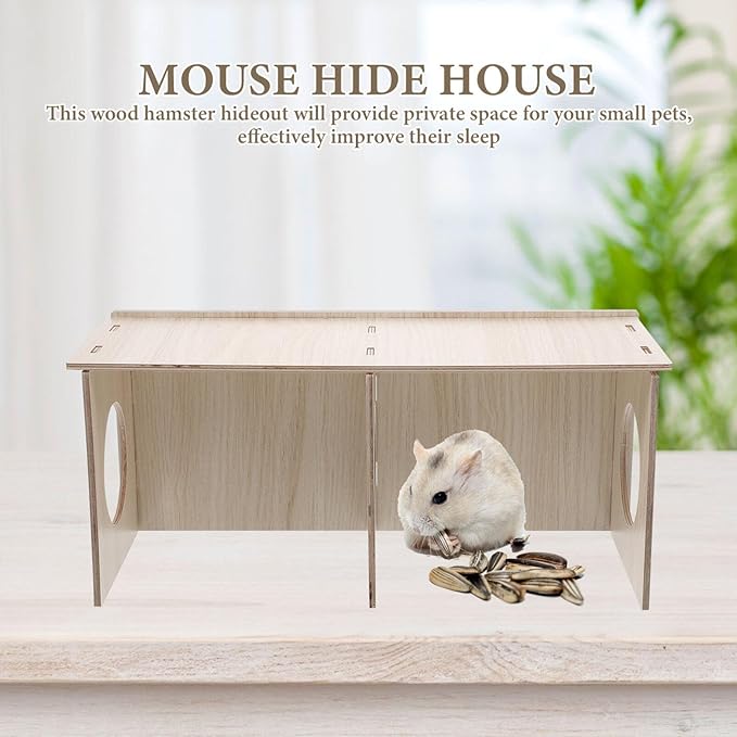 INOOMP Wooden Hamster Hideout Spacious Chewable Cabin for Hamsters and Guinea Pigs Design Comfortable Secluded Home for Pets and Cage Decor
