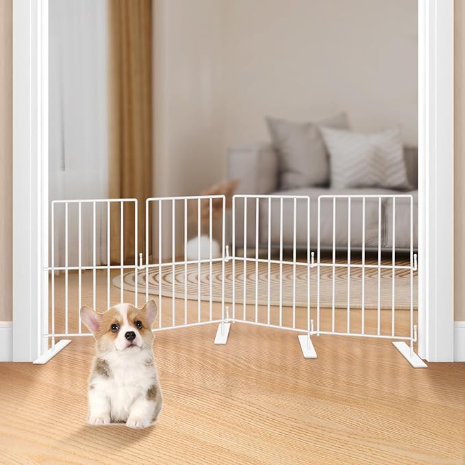 YORWHIN Short Puppy Gate - 17 Inch Height Dog Gate, Metal Free Standing Pet Gates, Expands Up to 48 Inches for Indoor/Outdoor, Step Over Pet Fence for Small Dogs