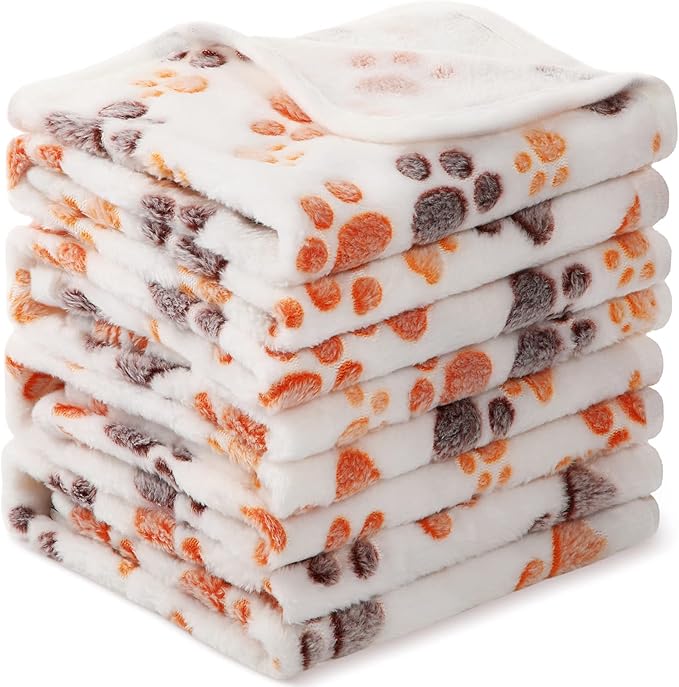 Tatuo 4 Pcs Dog Blanket for Pet Cat Blankets Indoor Puppy Teething Stuff Toys Paw Print Fleece Blanket Warm Sleep Mat for Guinea Pig Cage(White,Small(24 x 16 Inch))