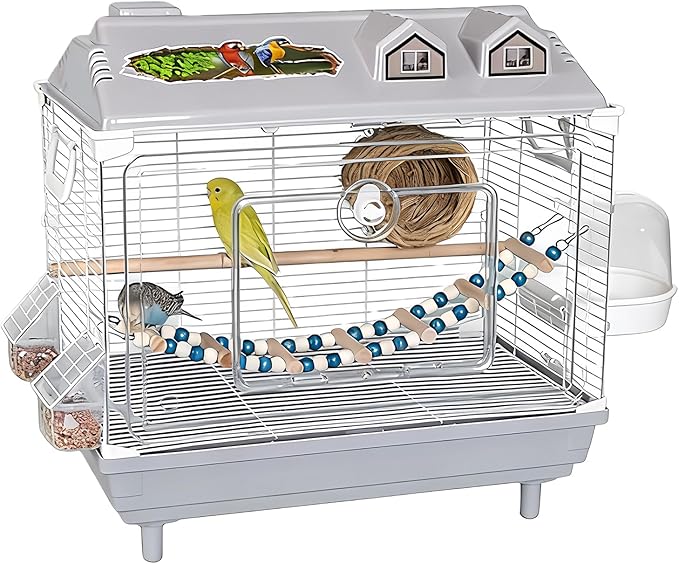 Parakeet Bird Cage, Clear Portable Cockatiel Carrier, Medium Bird with Wooden Perch, Acrylic Lightweight with Removable Tray, Pet with Travel Handle, Indoor Cage for Conures Macaws