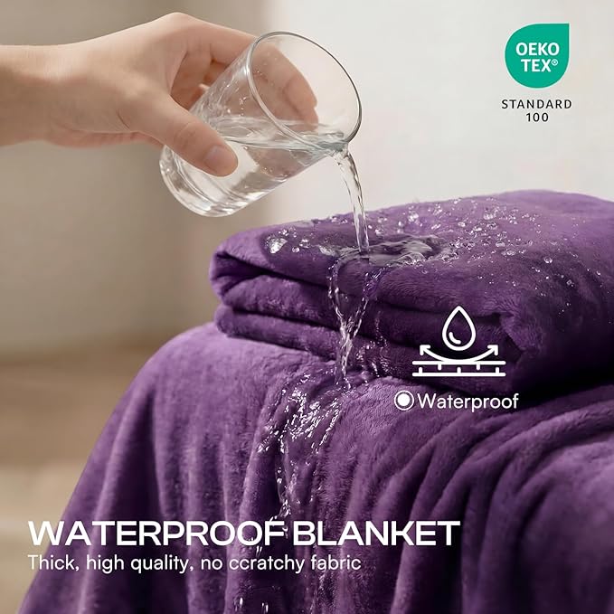 Luciphia Waterproof Blanket for Dog Washable Reversible Sherpa Fleece Throw Blanket for Bed Couch Soft Liquid Pee Proof Furniture Cover Protector for Small Medium Large Pet Cat Purple 35" x 25"
