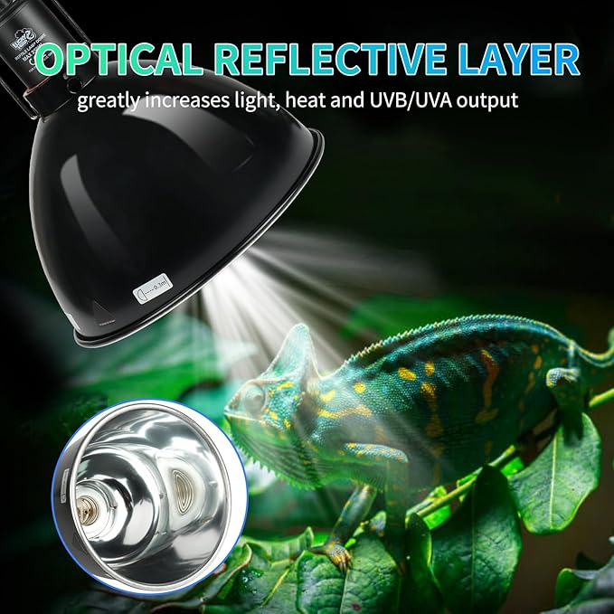 LUCKY HERP Reptile Light Fixture with Dimming Thermostat & Timer, Aluminum 8.5inch Dome Reptile Lamp Fixture, Heat Lamp Fixture for Reptile Bulb Basking Heat Bulb