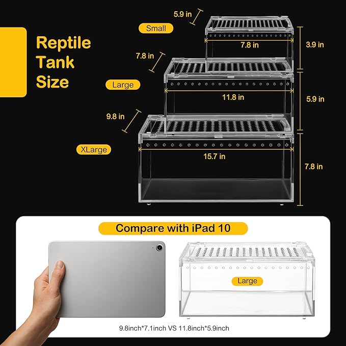 Reptile PC Terrarium,Tarantula Enclosure,Spider Tank Starter Kit,Leopard Gecko Container,Hermit Crab Habitat,Lizard Enclosure,Insect Housing,Jumping Spider Cage,Small Bearded Dragon Vivarium S