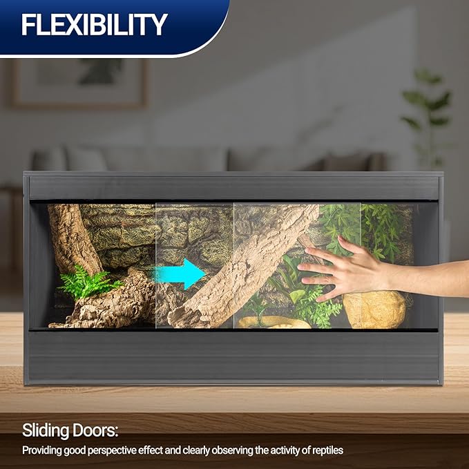 50 Gallon Reptile Enclosure, 36x18x18 Composite Wood & Plastic Eco Reptile Tank Terrarium, 36" Wide Lightweight Reptile Habitat Lounge for Ball Python Bearded Dragon Gecko Turtle