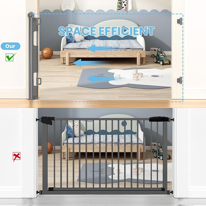 HAMOPY Retractable Baby Gate, 33" Tall, Extends up to 55" Wide, Durable Auto-Lock Baby Gate for Stairs, Mesh Dog Gate and Child Safety Gates for Doorways, Hallways, Indoor, Outdoor(Grey)