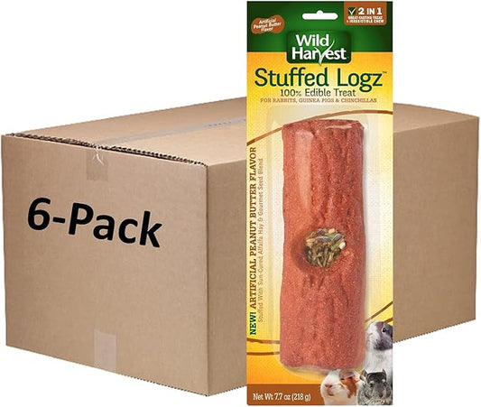 Wild Harvest Stuffed Logz 6 Count, Edible Treat for Rabbits, Guinea Pigs and Chinchillas, Artificial Peanut Butter Flavor (P-99255-1)