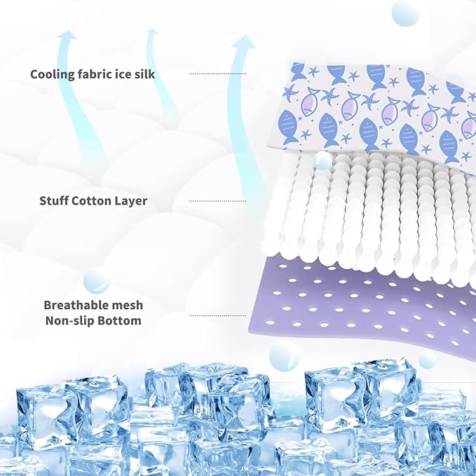 NWK Pet Cooling Mat for Large Dogs -Q-Max>0.345 Ice Silk Cooling Mat for Dogs & Cats Portable & Washable Pet Cooling Blanket, Car Seats, Beds for Summer (Purple Fish, 39'' X 27'' X 0.3'')