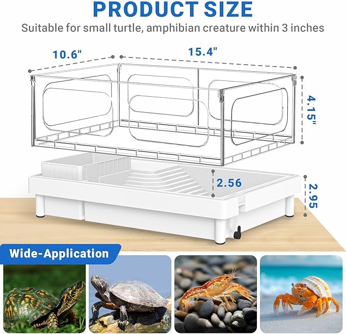 GOZILLA Small Turtle Tank with Adjustable Lamp, Acrylic Turtle Tank Starter Kit, Reptile Habitat and Terrarium with Multi-Functional Areas for Tortoise, Crab, Crayfish, Small Reptile.(Tank+Lamp)
