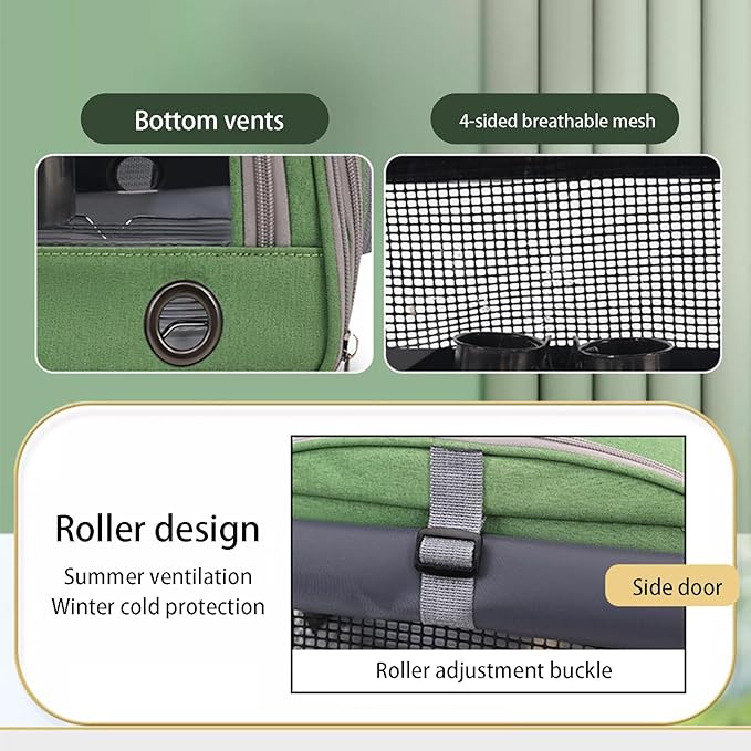 Parrot Carrier Parrot Travel Cage Panoramic View Breathable with Perch Removable Tray Food Cup Standing Net for Conures Parakeet Budgie (Green)