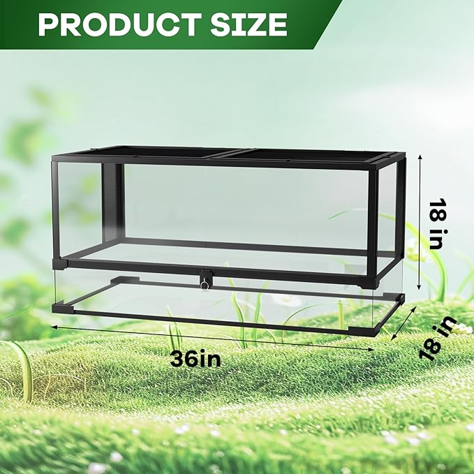 GarveeHome 50 gal Reptile Glass Terrarium, 36 in x 18 in x 18 in with Top & Side Screen Ventilation Reptile Terrarium, Double Hinge Door & Anti Escape Reptile Tank for Lizard Tortoise Snake