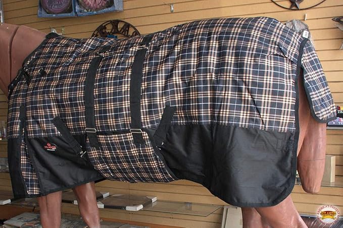 Orange Black Plaid 76 in HILASON 1200D Winter Waterproof Poly Horse Turnout Blanket Belly Wrap