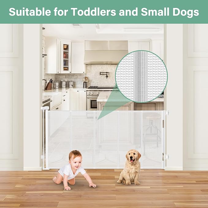 Reinforced 26 Inch Tall Retractable Baby Gates to Step Over 55" Wide Small Outdoor Retractable Child Gates for Doorways Short Retractable Dog Gates for Baby Indoor Retractable Stairs Gate for Kids
