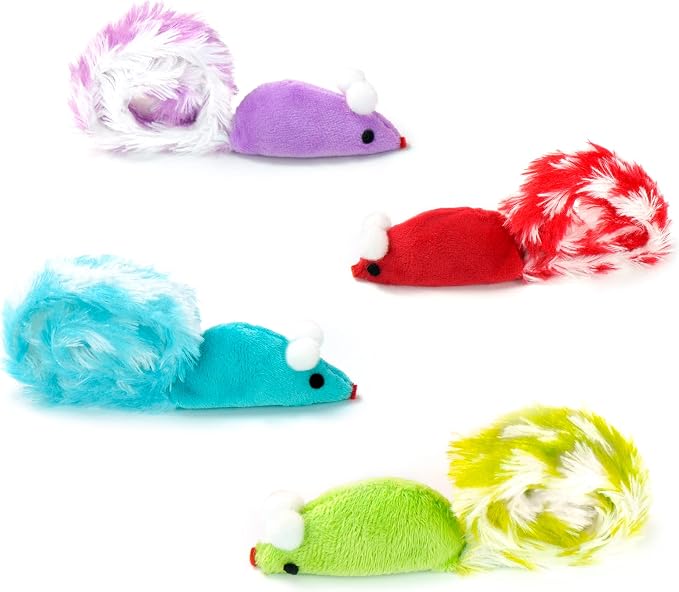 CHIWAVA 4PCS 15" Long Soft Plush Cat Toys Mice with Rattle Rustle Sound - Image 5