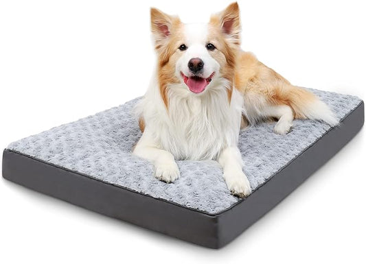 KSIIA Dog Crate Bed Waterproof for Large Dogs - Rose Velvet Soft Fluffy Washable with Removable Cover & Anti-Slip Bottom, 41 x 27 Inch, Light Gray