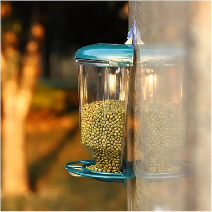 Plastic Bird Feeder Large Capacity Convenient Hanging Food Dispenser with Suction Cup Transparent Water Bowl Garden