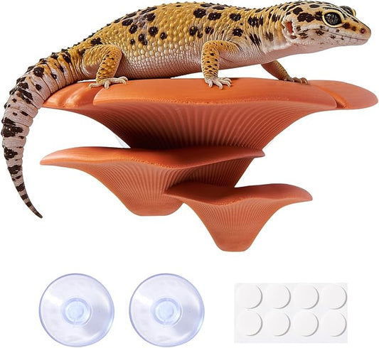 Mushroom Reptile Tank Decor, Mushroom Climbing and Resting Platform Habitat for Tree Frog Terrarium, Reptile Ledge for Leopard Gecko, Lizards, Fish, Turtle, Hermit Crab (Brown)