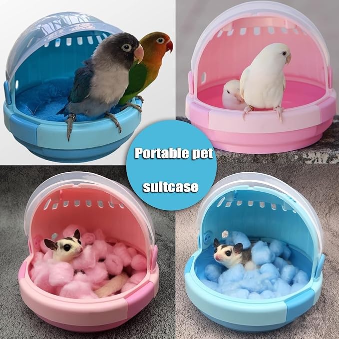 Birdcage Indoor Outdoor Bird Carrier Cage with Handle Portable Parrot Carrier Lightweight Pets Travel Suitcase Transparent Flight Cage for Birds(Pink)