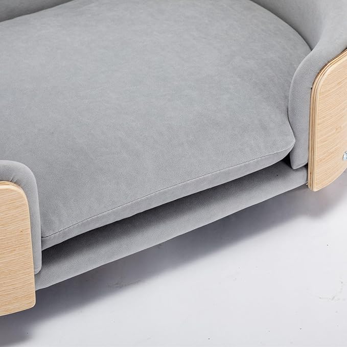 Elevated Dog Bed Pet Sofa with Solid Wood Legs and Bent Soft Backrest, Pet Cat Stool Bed with Velvet Cushion,for Small and Medium Size Dogs Kitten, Mid Size