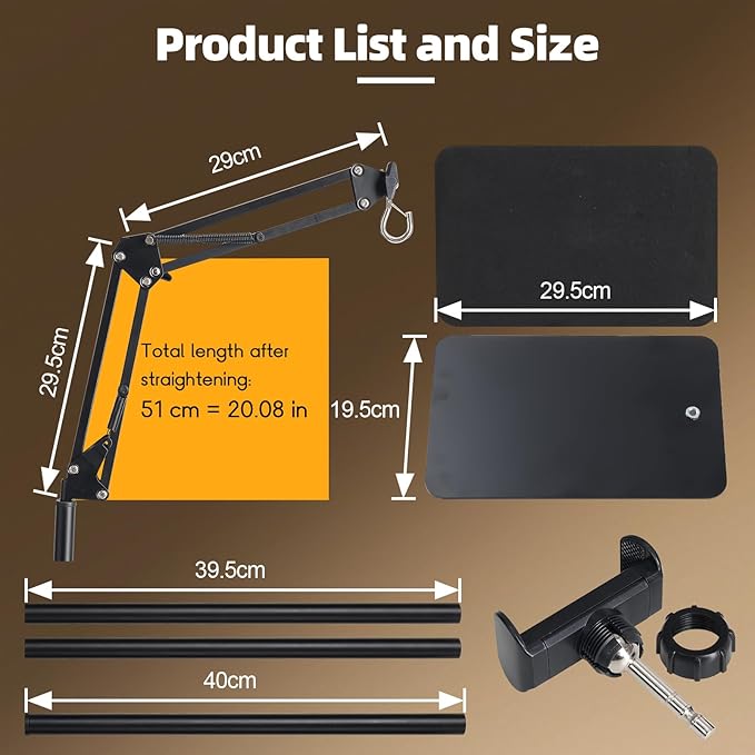 Reptile Lamp Stand, Adjustable 15-46 in Heat Lamp Stand, Metal Floor Light Holder with 180° Adjustable Swing Arm for Reptile Glass Terrarium Heating Light
