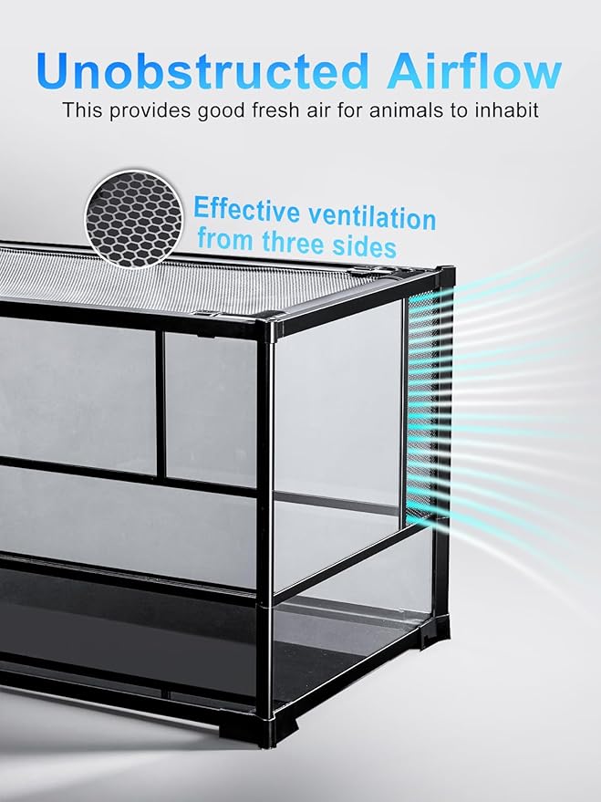 URUQ 35 Gallon Glass Reptile Terrarium, 23" x 18" x 19" Reptile Habitat Tank Front Opening Tank Sliding Door with Screen Ventilation, for Reptiles Amphibians, Bearded Dragon Gecko Lizard Snake