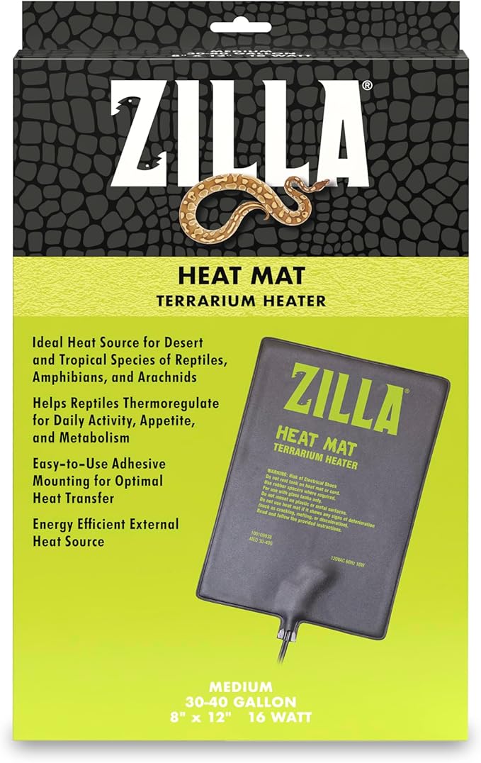 Zilla Heat Mat, Terrarium Heater for Reptiles, Snakes (Ball Pythons, Corn Snakes), Leopard Geckos, Tortoises, Amphibians and Arachnids, Medium, Fits 30-40 Gallon, 16 Watt