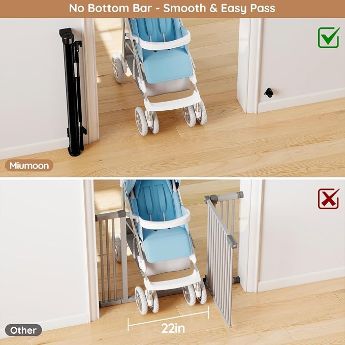 Miumoon One-Hand Operation Retractable Baby Gates, 59 inch Retractable Gate with Reinforced Strip Design to Prevent Crawling Through, 5 FT Retractable Dog Gate for Stairs, Doorways, Hallways