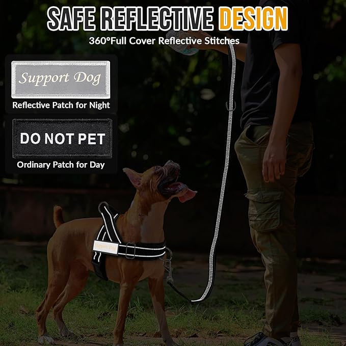 SlowTon No Pull Dog Harness - Heavy Duty Dog Harness and Leash Set for Medium Large Dogs, Reflective Tactical Harness with Soft Padded and Front Clip for Easy Walk and Training (Black S)