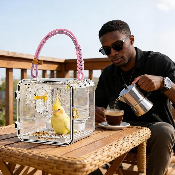 Bird Carrier, Portable Parrot Travel Cage, 16.12 Inches Breathable Pet Box with Mesh Window Feature, Lightweight Carrier, Travel Cage with Ergonomic Handle Bird Carriers for Parakeets Conures