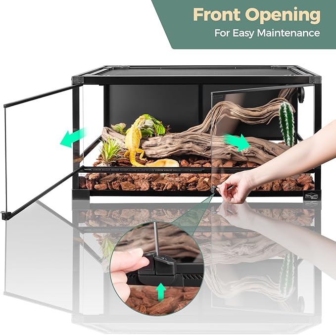 36 Gallon Full Glass Reptile Tank, Quick Fold Reptiles Enclosure with Waterproof Base, Top Screen Ventilation, 32" x 16" x 16" Front Opening Terrarium for Snake, Leopard Gecko, Lizard