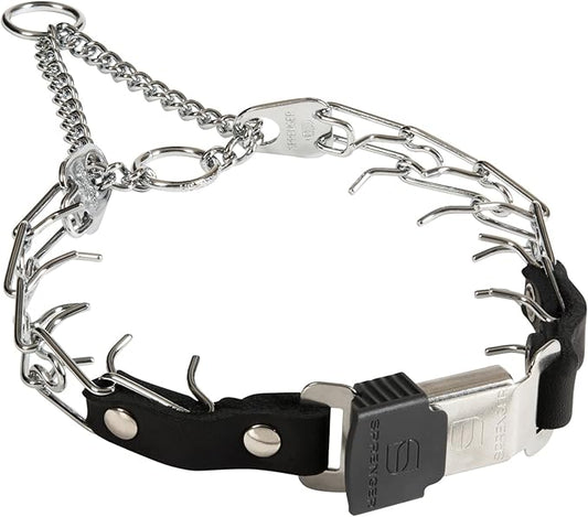 Herm Sprenger Prong Collar for Dog Training with Easy Quick Release Cliclock & ORing - German Made Dog Collar with Chrome Plated Steel 2.25mm Prongs for Small Dogs (14-19" Neck)