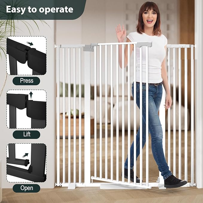 51'' Extra Tall Cat Gate for Doorways 30-40.9'' Wide, Climb Proof Pet Dog Gates for Kitten Dogs, Pressure Mounted No Drilling Cats Fence Barrier White
