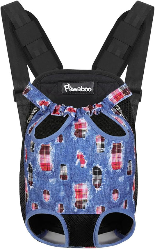 Pawaboo Pet Dog Carrier Backpack, Adjustable Pet Front Cat Dog Carrier Backpack Bag for Small Medium Dogs Cats Puppies, Legs Out, Easy-Fit for Traveling, L, Denim Blue