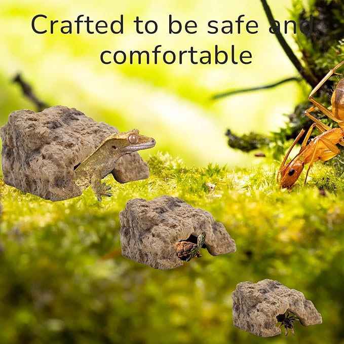 Reptile Hide for Leopard Gecko,Bearded Dragon,Ball Python & Tortoise – Terrarium Habitat Décor, Snake & Lizard Hideout (Resin, Small)