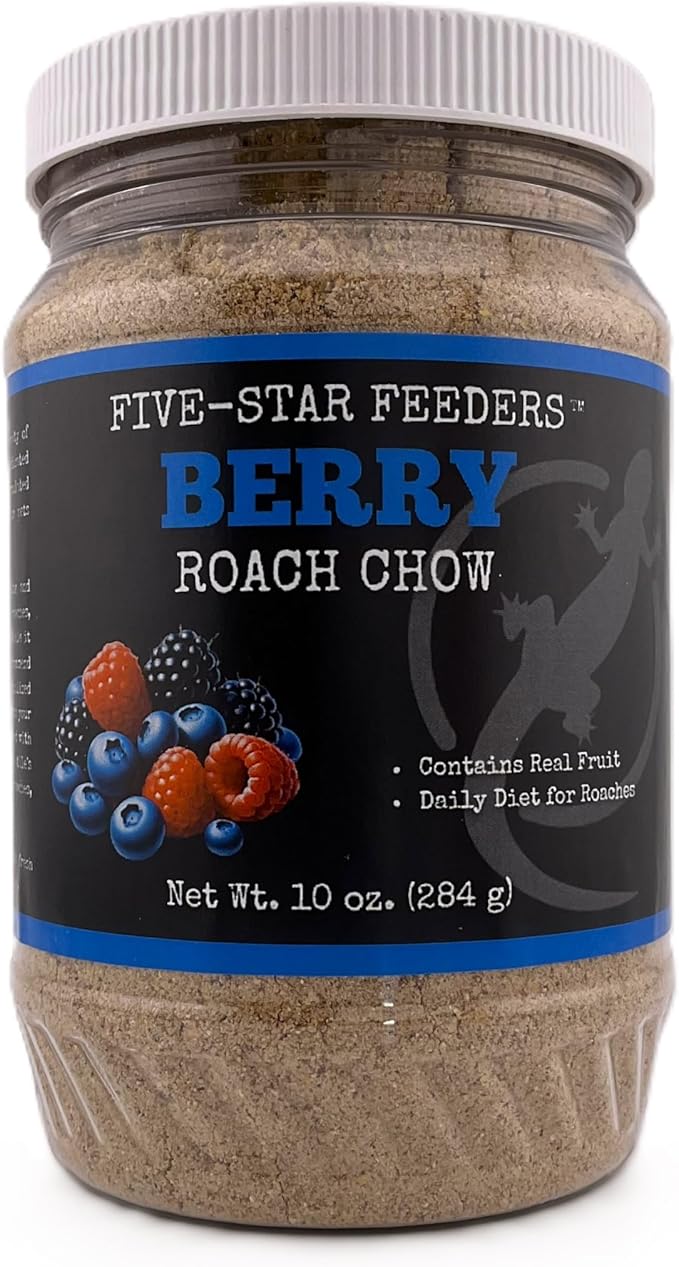 Roach Chow – Berry Flavored Daily Balanced Diet for Dubia Roaches and Feeder Insects – 10 oz Plastic Jar