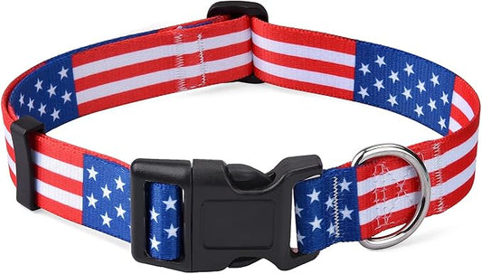 Mihqy American Flag Dog Cat Collar - Patriotic, US Flag Pattern, Star & Stripes, Fourth of July Dog Collar, Adjustable for Small Medium Large Dogs & Cat(Classic US,XS)