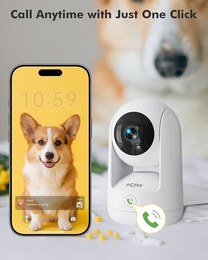 Dzees 2K Indoor Security Camera 2 Pack, 360 Degree WiFi Pet Camera with Phone App, 5G and 2.4G, Wired Home Camera with 2-Way Audio, Motion Tracking, Night Vision, White