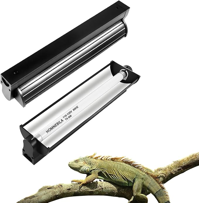 T5 10.0 UVB Reptile Light Fixture, 8W 12" T5 UVA/UVB Fluorescent Tube Bulb for Bearded Dragon, Tortoise, Leopard Gecko, Desert Lizards