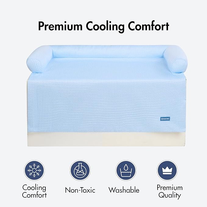 Spark Paws Cooling Couch Cover Dog Bed, Furniture Protector Mat, Non-Toxic Washable Pet Cooling Pad for Large & Small Dog - Waffle Blue - Size S
