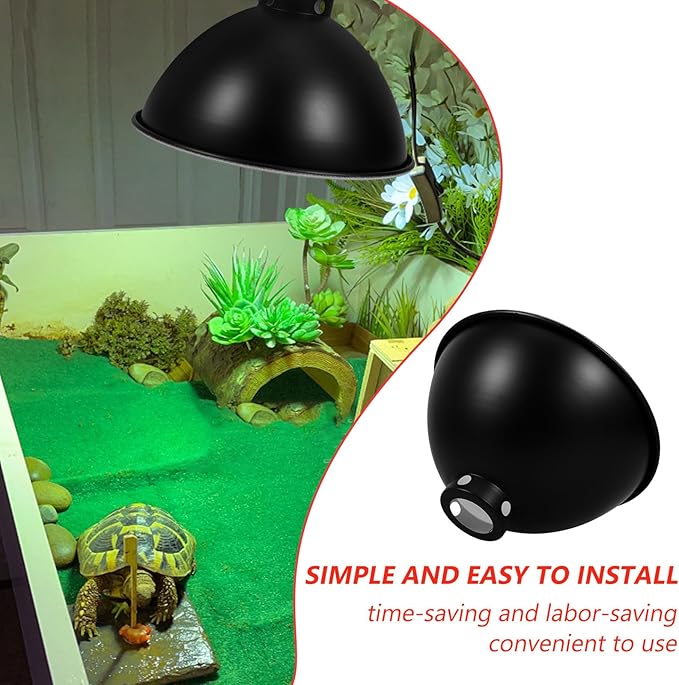 Reptile Heat Lamp Shade 8.5-Inch Dome Reflector with Black Exterior White Interior Coating for Reptile Tank Heating and Habitat Lighting Protection
