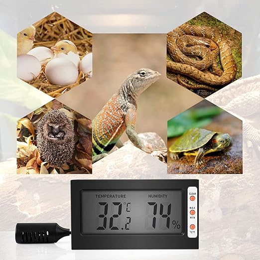 Simple Deluxe Digital Thermometer and Humidity Gauge with Remote Probes for Brooder Reptiles Terrarium, 4 Pack, Black
