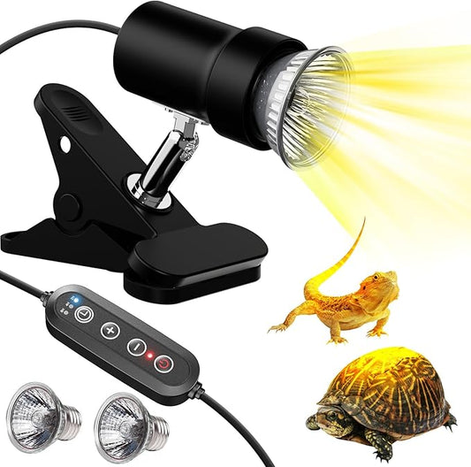 Moonorange Reptile Heat Lamp, Rotatable Timing & Dimming UVA/UVB Light with 2pcs Basking Bulbs (25W + 35W), Suitable for Turtle, Lizard, Bearded Dragon, Snake, Reptiles (Black)