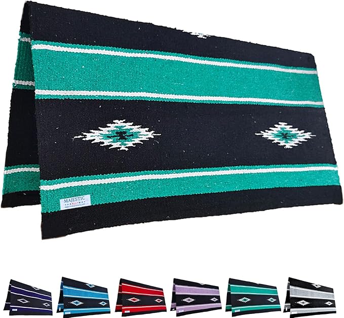 Majestic Ally 36"x 34" Navajo Design Acrylic Saddle Blanket -2.4 lbs (Turquoise Green and Black)