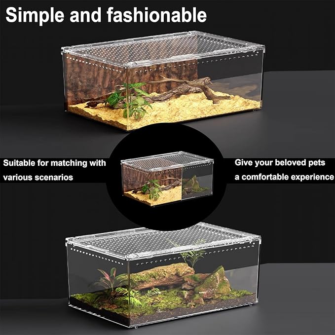 8" x 6"x 3.9" Mini Reptile Terrarium,Small Plastic Terrarium for Lizards Frogs Snakes,Transparent Spider Scorpion Insect Enclosure with Ventilation,for Pet Breeding Molting and Isolation Habitat