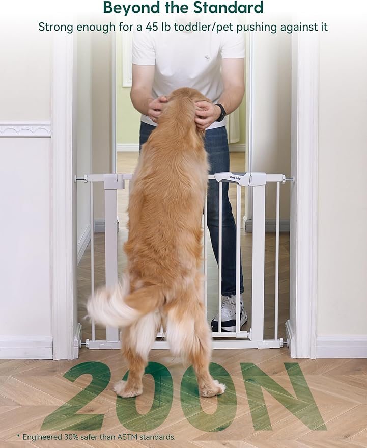 Babelio Baby Gate, 29-48 Inch Auto Close Pet Gate PressGuard P7, Easy Install Pressure-Mounted Safety Gate, Extra Wide Pet Gate for Stairs and Doorways, 2 Pack White