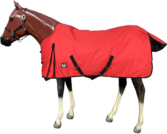 Horse Blanket 600D Ripstop Winter Turnout Blanket, 250 GSM Polyfill, 100% Waterproof & Breathable, Cold Weather Horse Blanket with Secure Fit (Red w/Black Trim),Size-75