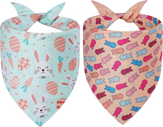Easter Dog Bandanas XLarge 2PCS, 4 Pattern Colorful Scarf for Boy and Girl, Triangle Reversible Bibs Breed for Puppy Cats Pets